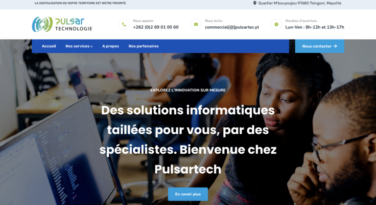 Page d'accueil Pulsar Technologie - Solutions informatiques personnalisées à Mayotte