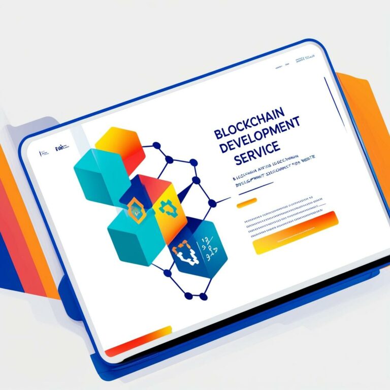 Illustration d'une tablette présentant des blocs hexagonaux interconnectés symbolisant des solutions blockchain personnalisées